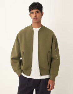 GC\X Y AE^[ WPbgEu] XL[o W[W[ WPbg ASOS DESIGN heavyweight extreme oversized jersey MA1 bomber jacket in scuba-style fabric Khaki J[L