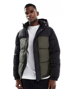 �W���b�N �A���h �W���[���Y �����Y �A�E�^�[ �R�[�g �W���P�b�g Jack & Jones hooded color block puffer jacket and Grape leaf �O���[�v