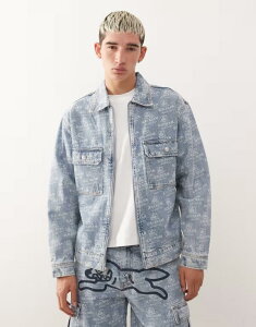 ACXN[ Y AE^[ WPbgEu] vg fj WPbg ICECREAM repeat running dog print denim trucker jacket in light-wash blue - part of a set LBLUE fj