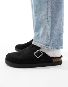 �G�C�\�X �����Y �V���[�Y �X���b�|���E���[�t�@�[ ���[�t�@�[ ASOS DESIGN mule loafers with faux fur lining Black �u���b�N