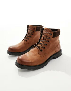 �W���b�N �A���h �W���[���Y �����Y �V���[�Y �u�[�c�E���C���u�[�c ���[�X ���U�[ Jack & Jones lace up leather boots in tan Honey �^��
