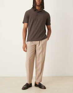 �G�C�\�X �����Y �{�g���X �J�W���A���p���c �p���c ASOS DESIGN oversized tapered dress pants with front pleats in stone flannel STONE �X�g�[��