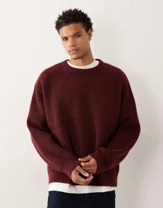 �G�C�\�X �����Y �A�E�^�[ �j�b�g�E�Z�[�^�[ ���u�j�b�g �Z�[�^�[ �j�b�g ASOS DESIGN super oversized boxy fit rib knit fisherman sweater Burgundy �o�[�K���f�B
