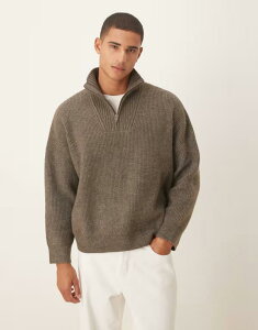 �G�C�\�X �����Y �A�E�^�[ �j�b�g�E�Z�[�^�[ �X�^���h�l�b�N �Z�[�^�[ �j�b�g ASOS DESIGN super oversized boxy fit knit rib funnel neck sweater heather Brown marl �}�[��