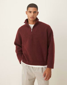 �G�C�\�X �����Y �A�E�^�[ �j�b�g�E�Z�[�^�[ �X�^���h�l�b�N �Z�[�^�[ �j�b�g ASOS DESIGN super oversized boxy fit knit rib funnel neck sweater Burgundy �o�[�K���f�B