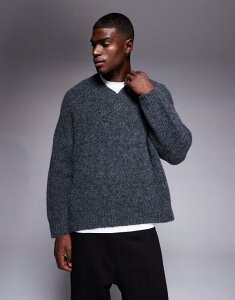 �G�C�\�X �����Y �A�E�^�[ �j�b�g�E�Z�[�^�[ V�l�b�N �Z�[�^�[ �j�b�g ASOS DESIGN super oversized boxy fit knit V-neck sweater in charcoal CHARCOAL �`���R�[��