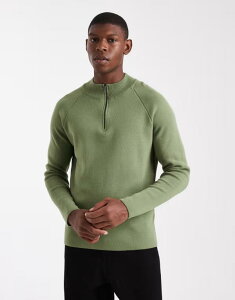�G�C�\�X �����Y �A�E�^�[ �j�b�g�E�Z�[�^�[ �n�[�t�W�b�v �Z�[�^�[ �j�b�g ASOS DESIGN knit half zip sweater GREEN �O���[��