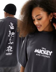 yz GC\X fB[X TVc gbvX ASOS DESIGN Disney Unisex oversized tee with Mickey Mouse and friends spine print in charcoal Ashphalt