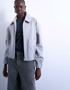gbvVbv fB[X AE^[ R[g LeBO E[ Nbvh WPbg Topshop clean cropped quilted lined bomber jacket with wool in light Light gray O[