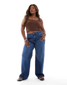 �I�����[�J�[�u ���f�B�[�X �{�g���X �f�j���p���c ���C�h���b�O �W�[���Y ONLY Curve Juicy wide leg jeans in dark Dark blue �u���[