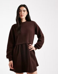 �~�X�Z���t�t���b�W ���f�B�[�X �g�b�v�X �����s�[�X Miss Selfridge super soft brushed smock dress in chocolate Chocolate �`���R���[�g