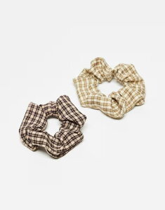 fUCr[h fB[X ANZT[ wAANZT[ BEIGE DesignB London 2-pack hair scrunchies in neutral gingham
