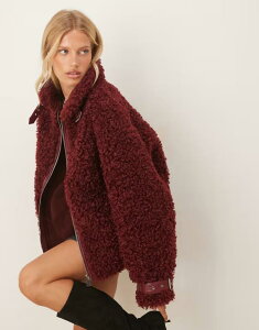 �G�C�~�[�E���[ ���f�B�[�X �A�E�^�[ �W���P�b�g�E�u���]�� �R�[�g Amy Lynn textured faux fur aviator coat RED ���b�h