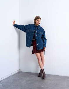 gbvVbv fB[X AE^[ WPbgEu] fj WPbg Topshop denim oversized dad jacket with belt tie in indigo INDIGO CfBS