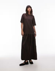 �G�C�\�X ���f�B�[�X �g�b�v�X �����s�[�X �}�L�V�����s�[�X �}�L�V ASOS DESIGN oversized short sleeve dropped waist hybrid maxi dress in chocolate Chocolate �`���R���[�g