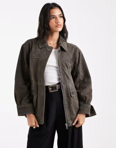 GC\X fB[X AE^[ WPbgEu] XG[h WPbg ASOS DESIGN real suede oversized bomber jacket in olive Olive I[u