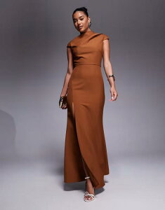 �W���[�� ���f�B�[�X �g�b�v�X �����s�[�X �n�C�l�b�N �}�L�V�����s�[�X �}�L�V Jarlo high neck maxi dress with thigh slit in chocolate Chocolate �`���R���[�g