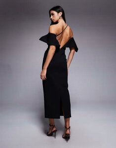 �G�C�\�X ���f�B�[�X �g�b�v�X �����s�[�X �~�f�B�����s�[�X �~�f�B ASOS DESIGN peel back pencil midi dress Black �u���b�N