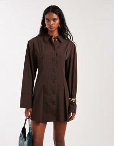 �G�C�\�X ���f�B�[�X �g�b�v�X �����s�[�X �~�j�����s�[�X �~�j �V���c ASOS DESIGN cinched shoulder pad shirt mini dress in chocolate Chocolate �`���R���[�g