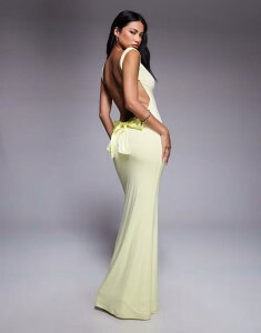 �^�C�K�[�~�X�g ���f�B�[�X �g�b�v�X �����s�[�X �}�L�V�����s�[�X �T�e�� �}�L�V Tiger Mist Zita square neck open scoop back satin bow detail maxi dress in lemon YELLOW �C�G���[