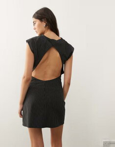 �E�B�[�N�f�C ���f�B�[�X �g�b�v�X �����s�[�X �I�[�v���o�b�N �~�j�����s�[�X �~�j Weekday slash neck mini dress with open back in dark gray pinstripe DARK GRAY PINSTRIPE �O���[