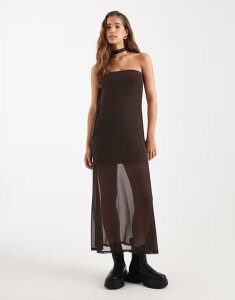 �~�X�Z���t�t���b�W ���f�B�[�X �g�b�v�X �����s�[�X �}�L�V Miss Selfridge maxi scarf dress in chocolate Chocolate �`���R���[�g