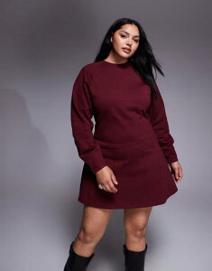 �G�C�\�X ���f�B�[�X �g�b�v�X �����s�[�X �~�j �X�E�F�b�g �V���c �R�b�g�� ASOS Curve ASOS DESIGN Curve corset waist cotton mini sweatshirt dress Burgundy �o�[�K���f�B