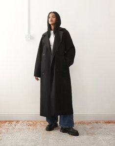 �E�B�[�N�f�C ���f�B�[�X �A�E�^�[ �R�[�g �E�[�� Weekday Kia wool blend oversized coat with tie waist detail Black �u���b�N