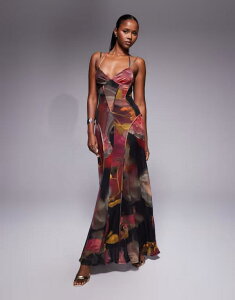 yz GC\X fB[X s[X gbvX ASOS DESIGN printed mesh maxi dress with seam detail in blurred floral print floral print