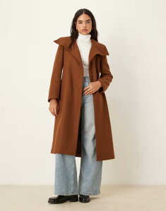 �}���S ���f�B�[�X �A�E�^�[ �R�[�g �E�[�� Mango wool mix tailored coat with oversized collar BROWN �u���E��