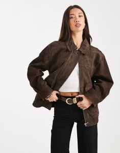 GC\X fB[X AE^[ WPbgEu] XG[h WPbg ASOS DESIGN real suede oversized bomber jacket in dark mocha Dark mocha J