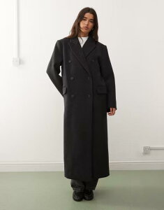 �E�B�[�N�f�C ���f�B�[�X �A�E�^�[ �R�[�g �Ђ��� �E�[�� Weekday Logan wool blend oversized knee length coat in dark heather Dark gray melange �O���[