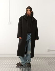 �E�B�[�N�f�C ���f�B�[�X �A�E�^�[ �R�[�g �E�[�� Weekday wool blend oversized coat with exaggerated shoulders herringbone Black Herringbone �u���b�N