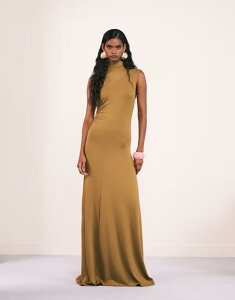 GC\X fB[X gbvX s[X nClbN }LVs[X h[v }LV ASOS DESIGN high neck seamed drape maxi dress in mustard MUSTARD }X^[h