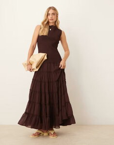 �G�C�\�X ���f�B�[�X �g�b�v�X �����s�[�X �}�L�V�����s�[�X �}�L�V ASOS DESIGN shirred slash neck maxi dress in chocolate Chocolate �`���R���[�g
