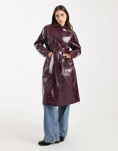 �~�X�Z���t�t���b�W ���f�B�[�X �A�E�^�[ �R�[�g ���U�[ �t�F�C�N���U�[ Miss Selfridge vinyl faux leather trench in plum Plum �v����