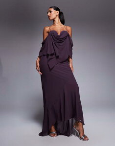 �G�C�\�X ���f�B�[�X �g�b�v�X �����s�[�X �V�t�H�� �}�L�V�����s�[�X �h���[�v �}�L�V ASOS DESIGN chiffon double layer bias maxi dress with drape bust cup detail in plum Plum �v����