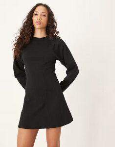 GC\X fB[X gbvX s[X ~js[X ~j Rbg ASOS DESIGN corset waist cotton sweat mini dress Black ubN