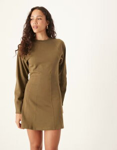 GC\X fB[X gbvX s[X ~js[X ~j Rbg ASOS DESIGN corset waist cotton sweat mini dress in olive OLIVE I[u