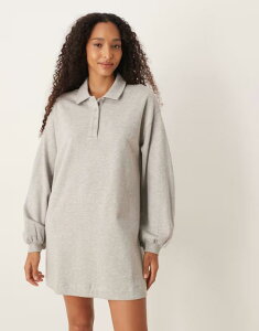GC\X fB[X gbvX s[X ~js[X |Vc ~j Vc Rbg ASOS DESIGN cotton polo shirt sweat mini dress heather Gray Heather O[