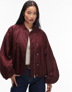 AhAU[Xg[[Y fB[X AE^[ R[g WPbg & Other Stories zip front bomber jacket with volume sleeves wine Burgundy wine o[KfB