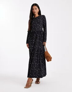 �E�F���Y�f�[�K�[�� ���f�B�[�X �g�b�v�X �����s�[�X �h�b�g Wednesday's Girl long sleeve smudged polka dots midaxi dress NAVY �l�C�r�[
