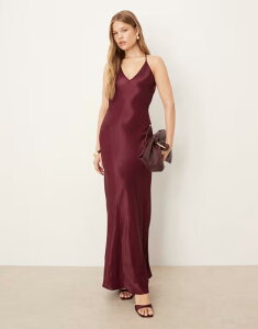 �G�C�\�X ���f�B�[�X �g�b�v�X �����s�[�X �}�L�V�����s�[�X �T�e�� �}�L�V ASOS DESIGN satin seam detail maxi dress in plum Plum �v����