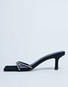 �g�b�v�V���b�v ���f�B�[�X �V���[�Y �T���_�� ���U�[ �q�[�� Topshop Astrid diamante heeled mules real leather pony Black pony �u���b�N