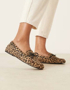 �G�C�\�X ���f�B�[�X �V���[�Y �X���b�|���E���[�t�@�[ ���U�[ ���[�t�@�[ ASOS DESIGN Mirth leather bow detail loafers in leopard pony Leopard pony �A�j�}��