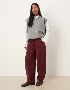 �G�C�\�X ���f�B�[�X �{�g���X �J�W���A���p���c �R�[�f�����C �v�` �p���c ASOS DESIGN Petite corduroy barrel leg pull on pants Burgundy �o�[�K���f�B