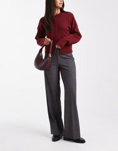 ���F�����[�_ ���f�B�[�X �{�g���X �J�W���A���p���c �X�g���[�g �p���c Vero Moda straight leg dress pants with creased front in dark heather Dark Gray Melange �O���[
