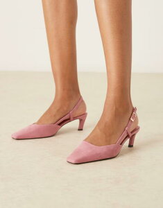 �G�C�\�X ���f�B�[�X �V���[�Y �q�[�� �X�G�[�h ASOS DESIGN Shadow chisel toe slingback mid heel shoes in dusty pink suedette Dusky pink �s���N