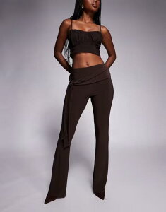 �G�C�\�X ���f�B�[�X �{�g���X �J�W���A���p���c �p���c ASOS DESIGN tie waist slinky kick flare pants in chocolate Chocolate �`���R���[�g