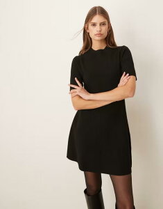 �}���S ���f�B�[�X �g�b�v�X �����s�[�X �~�j�����s�[�X �~�j Mango short sleeve fit and flare mini dress Black �u���b�N